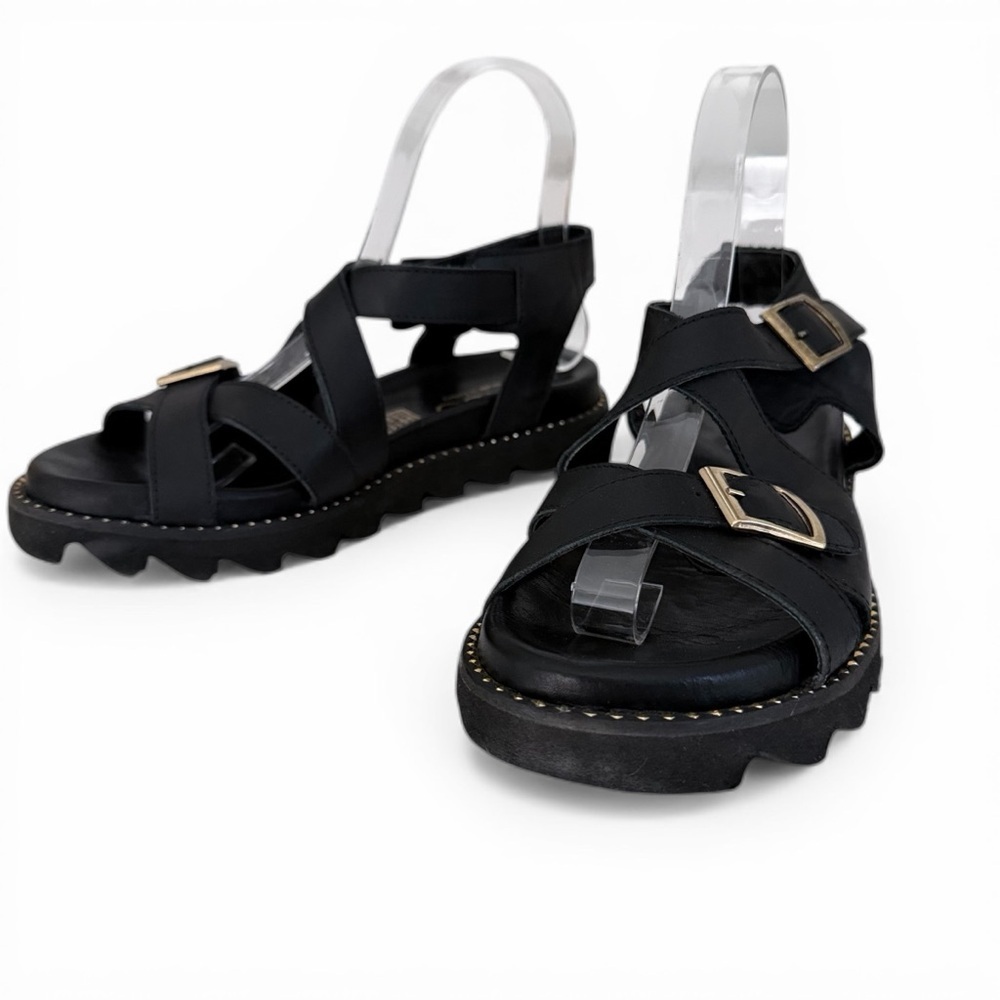 MAGO Black Leather Chunky Lug Sole Sandals Buckle Strap size eu 37 - Picture 4 of 12